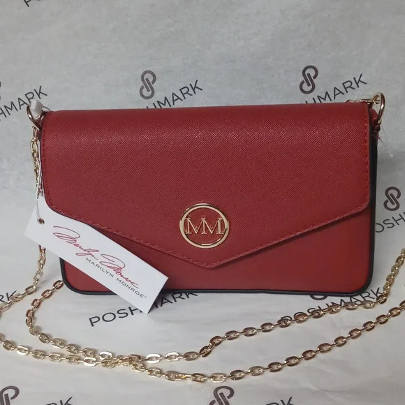 Marilyn Monroe Red Crossbody Chain Cardinal Red Clutch - Picture 1 of 10